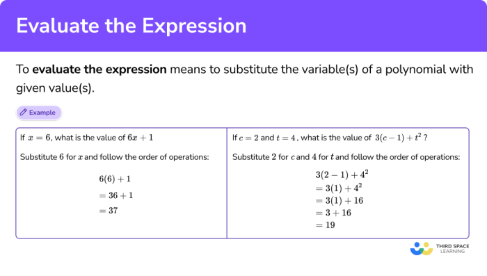 Evaluate algebraic expression steps write step